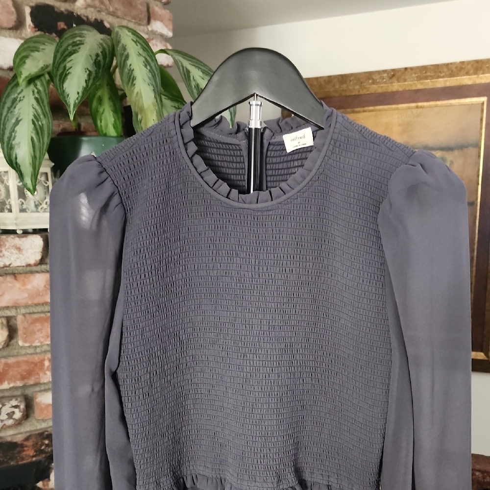 Wilfred Aritzia Charcoal Long Sleeve Tiered Midi Dress Medium - Picture 2 of 16